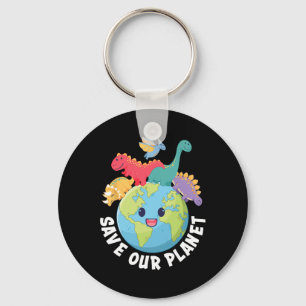 Save Our Planet Dinosaur Earth Day Kids Boys Girls Key Ring