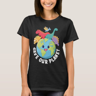 Save Our Planet Dinosaur Earth Day Kids Boys Girls T-Shirt