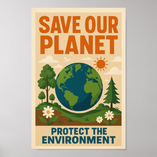 Save Our Planet – Retro Environmental Awareness Po Poster (Front)