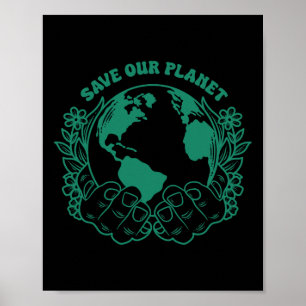 Save Our Planet Retro Groovy Earth Day Anniversary Poster