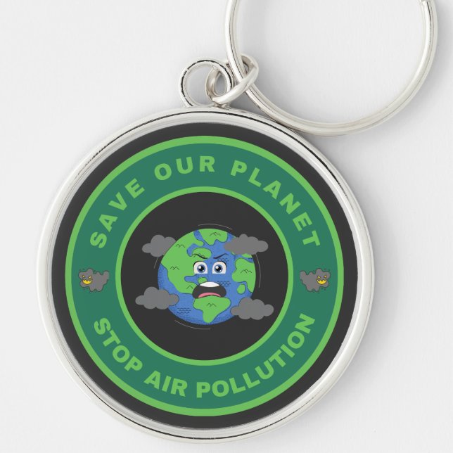 Save our planet stop air pollution key ring (Front)