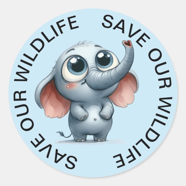 Save our Wildlife Stickers, Elephant  Graphic Classic Round Sticker (Front)