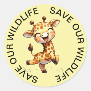 Save our Wildlife Stickers, Giraffe Graphic Classic Round Sticker