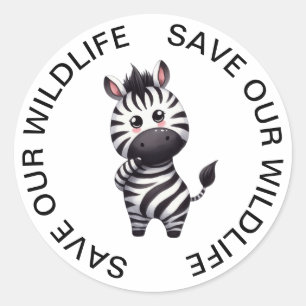 Save our Wildlife Stickers, Zebra Graphic Classic Round Sticker