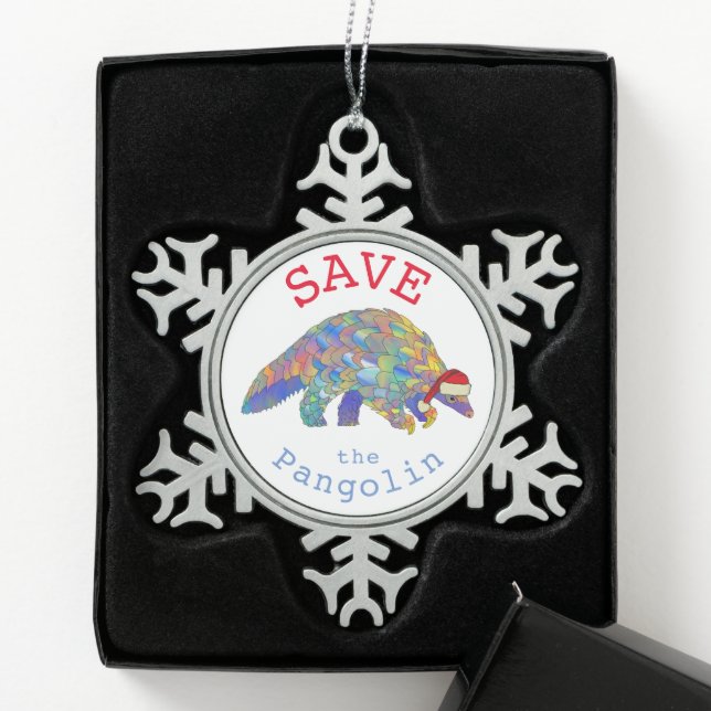 Save Pangolins Cute Santa  Snowflake Pewter Christmas Ornament (Box)