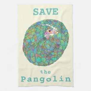 Save Pangolins Endangered Animal Colourful Art Tea Towel