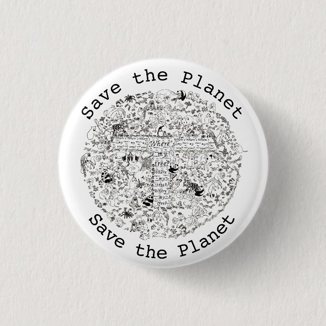 Save Planet Earth Endangered Animals & Trees Art 3 Cm Round Badge (Front)