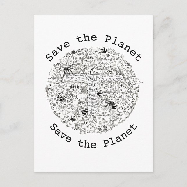 Save Planet Earth Endangered Animals & Trees Art Postcard (Front)