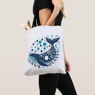 Save planet whale artwork for eco awareness tote bag