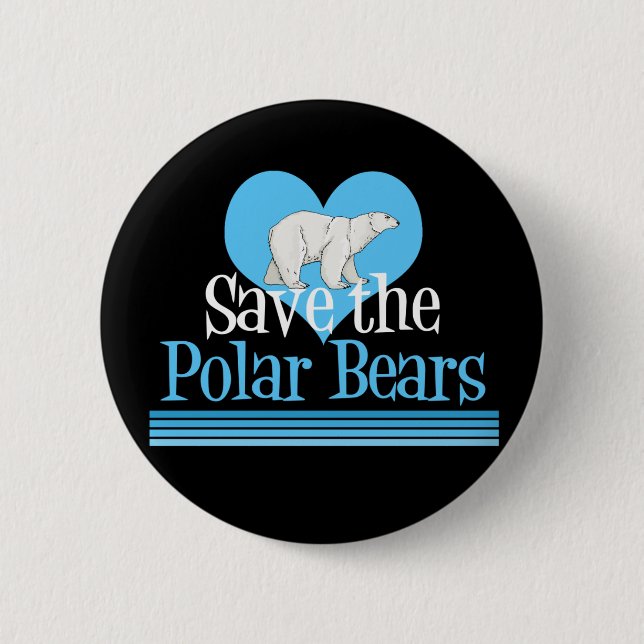 Save Polar Bears Cute Black Blue 6 Cm Round Badge (Front)
