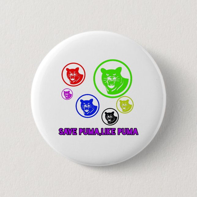 save puma,like puma 6 cm round badge (Front)