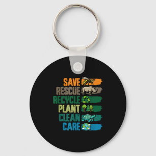 Save rescue recycle plant clean care earth day key ring