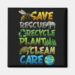 Save rescue recycle plant clean care earth day magnet