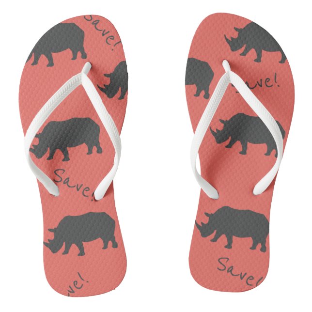 Save Rhino Pattern Coral Flip Flops (Footbed)