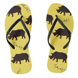 Save Rhino Pattern Yellow Flip Flops