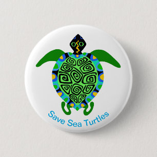 Save Sea TURTLES -Endangered animal graphic - 6 Cm Round Badge