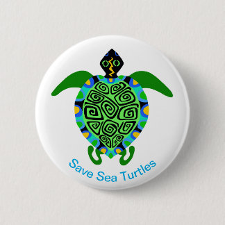 Save Sea TURTLES -Endangered animal graphic - 6 Cm Round Badge