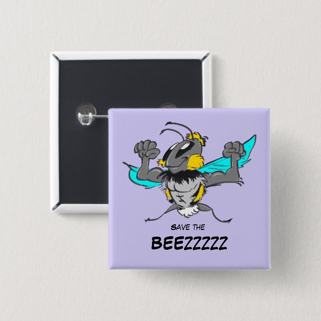 Save the Bee Strong Bumble Bee Cartoon Button (Front & Back)