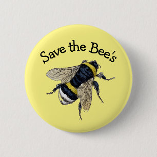 Save the bees, activism, 6 cm round badge