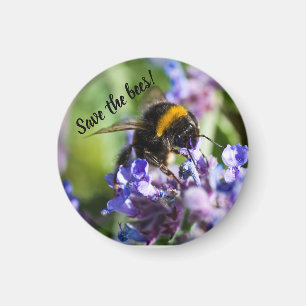 "Save the Bees" Bee on a purple flower Magnet