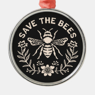 Save the bees beekeeping biodiversity black metal ornament