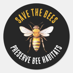 Save the Bees Black Yellow Classic Round Sticker