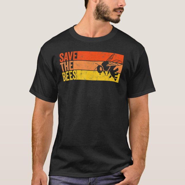 Save The Bees Bumblebee Retro Beekeeper T-Shirt (Front)