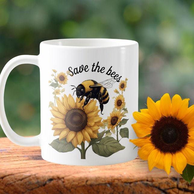 Save the Bees Bumblebee & Sunflowers Coffee Mug (Creator Uploaded)