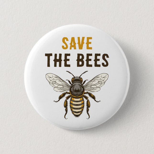 Save the bees button with vintage honey bee (Front)