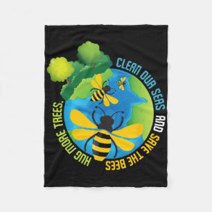 Save The Bees - Environmental Protection Earth Day Fleece Blanket
