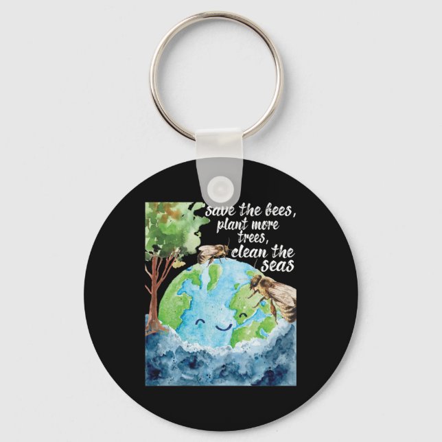 Save The Bees - Environmental Protection Earth Day Key Ring (Front)