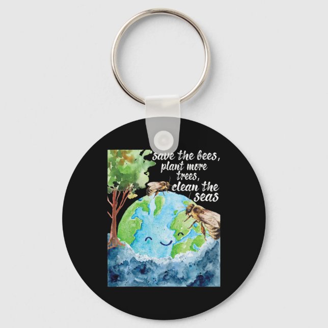 Save The Bees - Environmental Protection Earth Day Key Ring (Front)