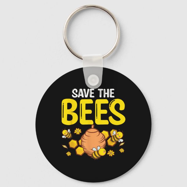 Save The Bees Environmental Protection Earth Day  Key Ring (Front)