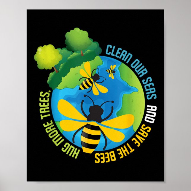 Save The Bees - Environmental Protection Earth Day Poster (Front)