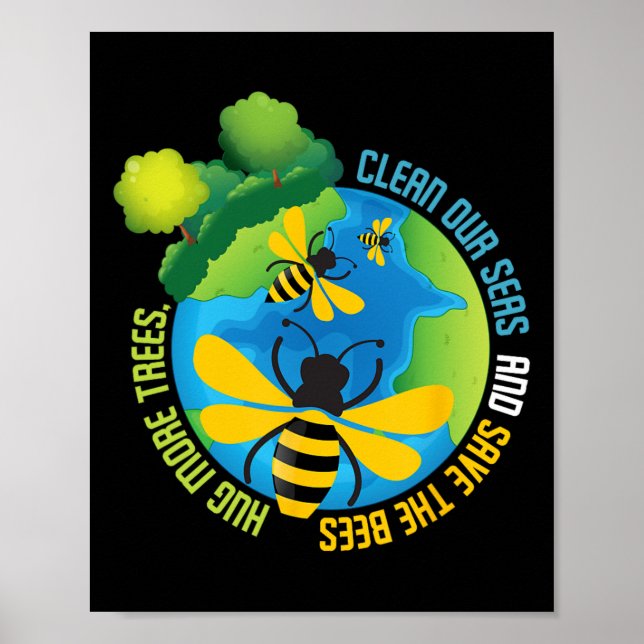 Save The Bees - Environmental Protection Earth Day Poster (Front)