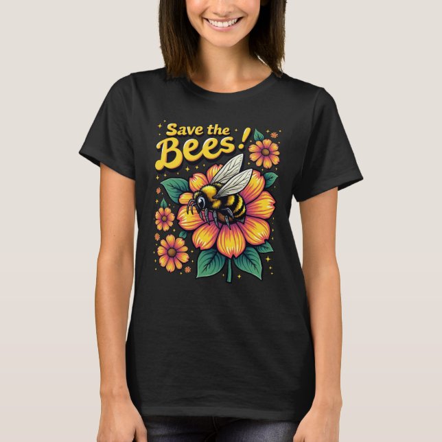 Save the Bees Floral Honeybee Women's Tee (Front)