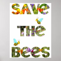 Save the bees, floral letters with bees