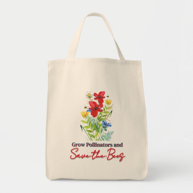 Save the Bees Floral Tote Bag (Front)
