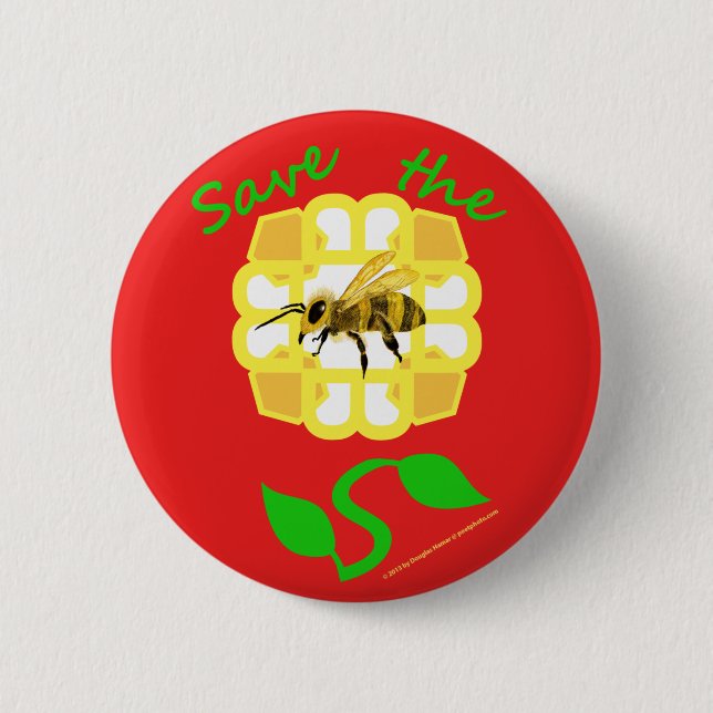 Save The Bees Flower Design Button (Front)