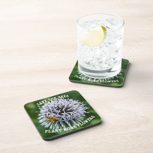 Save the Bees Globe Thistle Floral Coaster (Right Side)