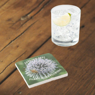 Save the Bees Globe Thistle Floral Stone Coaster