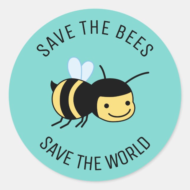 Save the Bees, Happy Little Bee on Green Classic Round Sticker (Front)