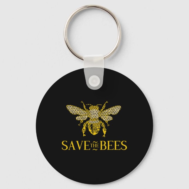 Save The Bees Honeycomb Distress  Key Ring (Front)