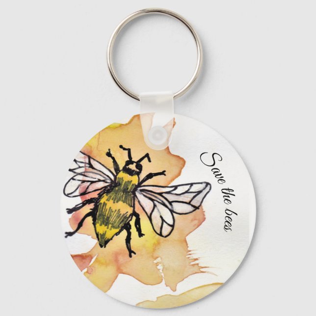 Save the bees keyring watercolour design (Front)