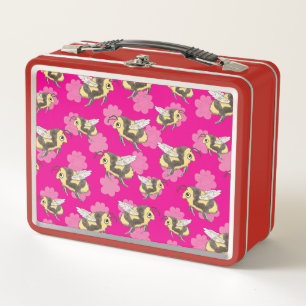 Save the bees mug on pink floral background metal lunch box