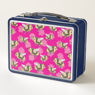 Save the bees mug on pink floral background metal lunch box