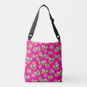 Save the bees on pink floral background crossbody bag