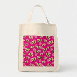 Save the bees on pink floral background tote bag