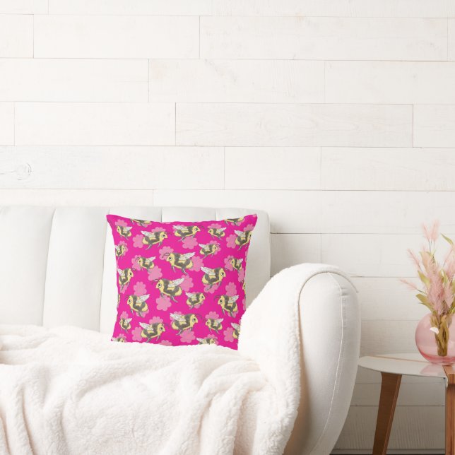 Save the bees on pink florals cushion (Couch)