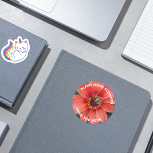 Save the Bees Orange Dahlia Floral Classic Round Sticker
